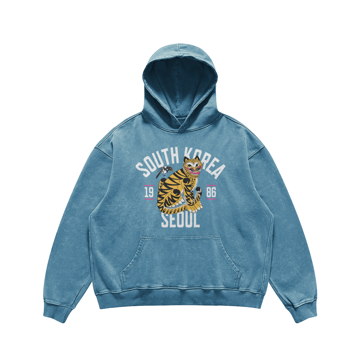 Seoul Tiger Unisex Oversized Faded Hoodie (Shadow Blue)