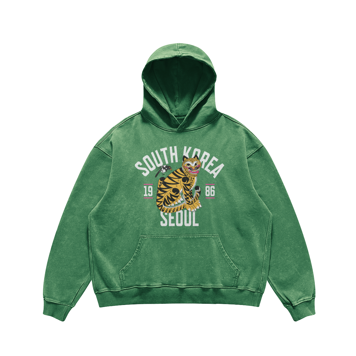 Seoul Tiger Unisex Oversized Faded Hoodie (Cactus Green)